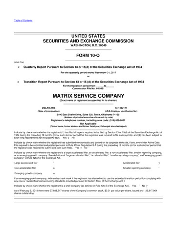 Thumbnail Matrix Service Company 10-Q Quarterly Report FY2018 