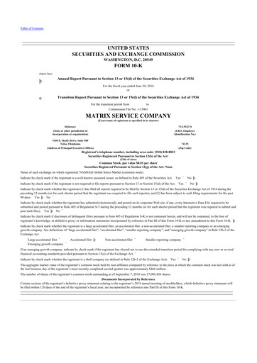 Thumbnail Matrix Service Company 10-K Annual Report 2018