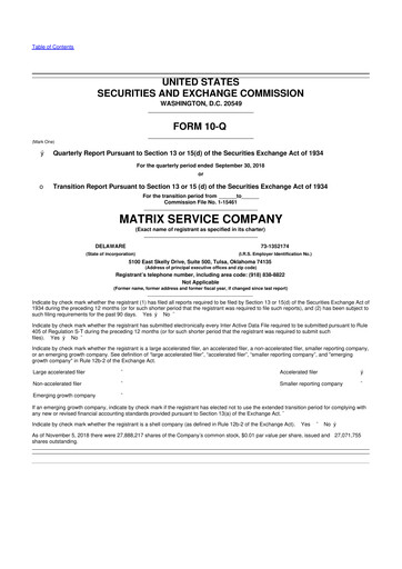 Thumbnail Matrix Service Company 10-Q Quarterly Report FY2019 