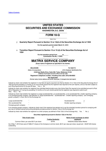 Thumbnail Matrix Service Company 10-Q Quarterly Report FY2019 