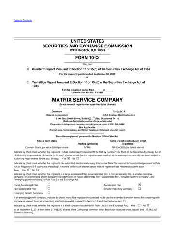 Thumbnail Matrix Service Company 10-Q Quarterly Report FY2020 