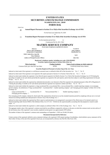 Thumbnail Matrix Service Company 10-K Annual Report 2020