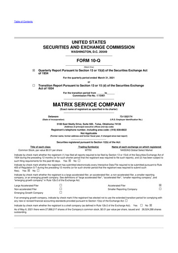 Thumbnail Matrix Service Company 10-Q Quarterly Report FY2021 