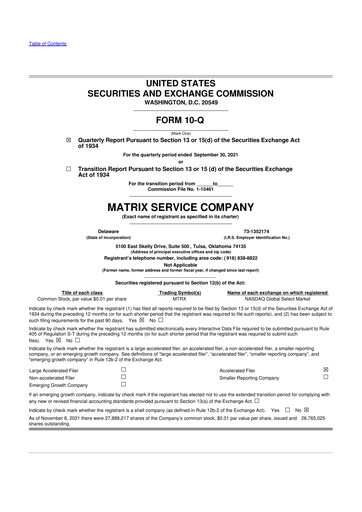 Thumbnail Matrix Service Company 10-Q Quarterly Report FY2022 