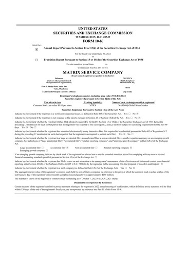 Thumbnail Matrix Service Company 10-K Annual Report 2022