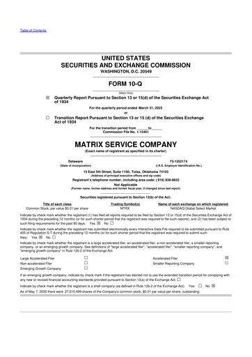 Thumbnail Matrix Service Company 10-Q Quarterly Report FY2025 