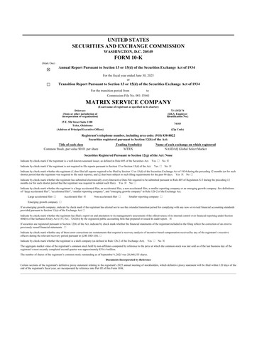 Thumbnail Matrix Service Company 10-K Annual Report 2025