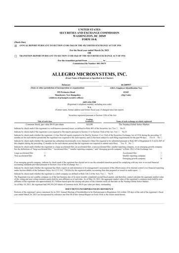 Miniature Allegro MicroSystems 10-K Rapport annuel 2021