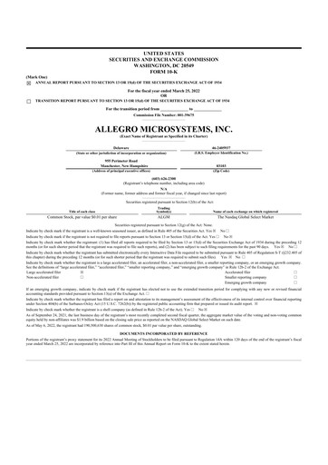 Miniature Allegro MicroSystems 10-K Rapport annuel 2022