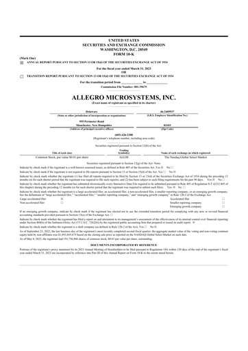 Miniature Allegro MicroSystems 10-K Rapport annuel 2023