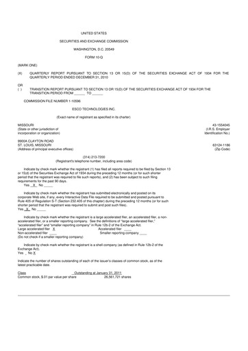 Thumbnail ESCO Technologies
 10-Q Quarterly Report FY2011 