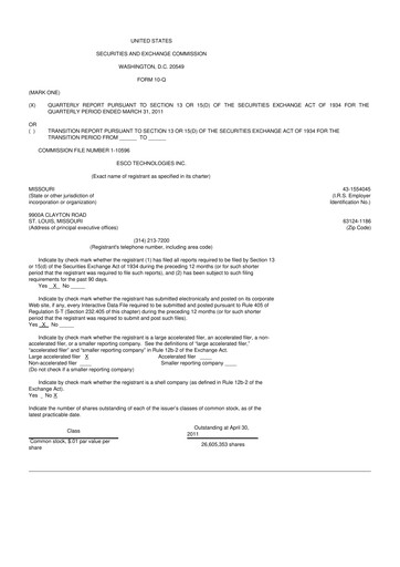 Thumbnail ESCO Technologies
 10-Q Quarterly Report FY2011 