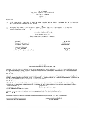 Thumbnail ESCO Technologies
 10-Q Quarterly Report FY2013 