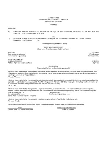 Thumbnail ESCO Technologies
 10-Q Quarterly Report FY2013 