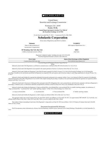 Thumbnail Scholastic 10-K Annual Report 2014