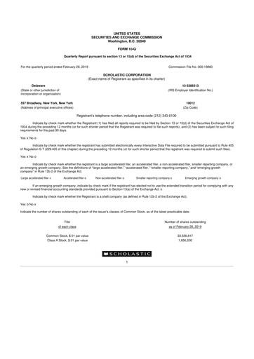 Thumbnail Scholastic 10-Q Quarterly Report FY2019 