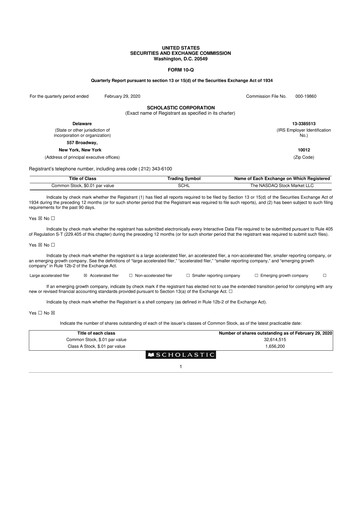 Thumbnail Scholastic 10-Q Quarterly Report FY2020 
