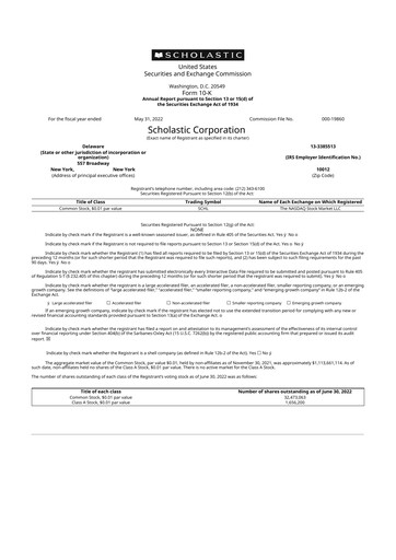 Thumbnail Scholastic 10-K Annual Report 2022