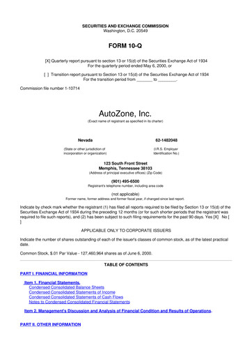 Miniature AutoZone 10-Q Rapport trimestriel  