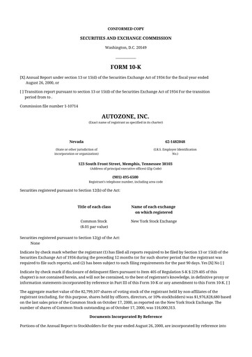 Thumbnail AutoZone 10-K Annual Report 