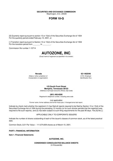 Miniature AutoZone 10-Q Rapport trimestriel  