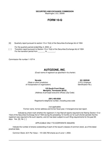 Miniature AutoZone 10-Q Rapport trimestriel  