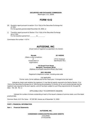 Miniature AutoZone 10-Q Rapport trimestriel  