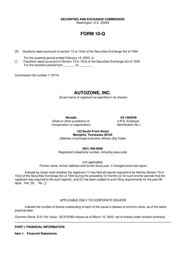 Miniature AutoZone 10-Q Rapport trimestriel  