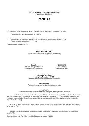 Miniature AutoZone 10-Q Rapport trimestriel  