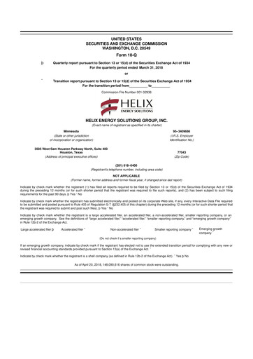 Thumbnail Helix Energy Solutions 10-Q Quarterly Report FY2018 