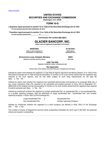Miniature Glacier Bancorp
 10-Q Rapport trimestriel 2012 