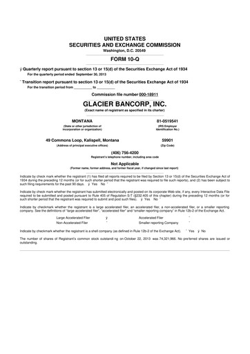 Miniature Glacier Bancorp
 10-Q Rapport trimestriel 2013 