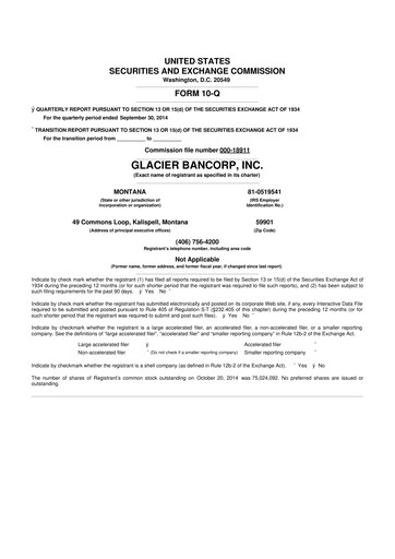 Miniature Glacier Bancorp
 10-Q Rapport trimestriel 2014 