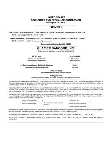 Miniature Glacier Bancorp
 10-Q Rapport trimestriel 2017 