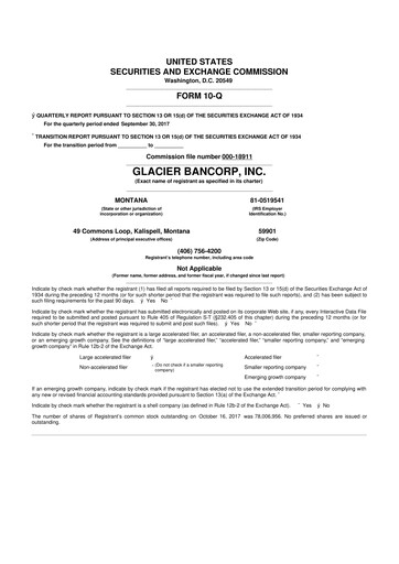 Miniature Glacier Bancorp
 10-Q Rapport trimestriel 2017 