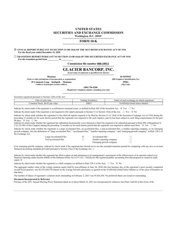 Thumbnail Glacier Bancorp
 10-K Annual Report 2020