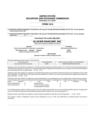 Miniature Glacier Bancorp
 10-Q Rapport trimestriel 2021 