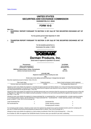 Thumbnail Dorman Products 10-Q Quarterly Report FY2025 