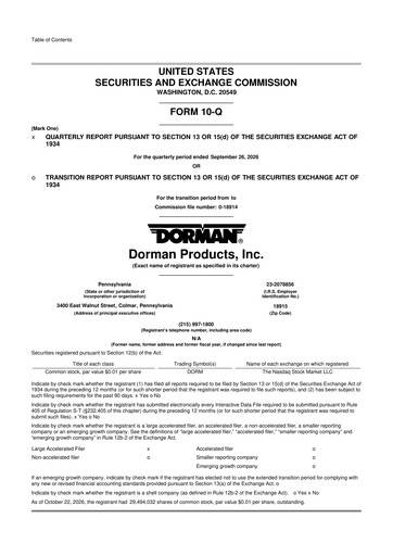 Thumbnail Dorman Products 10-Q Quarterly Report FY2026 Q3