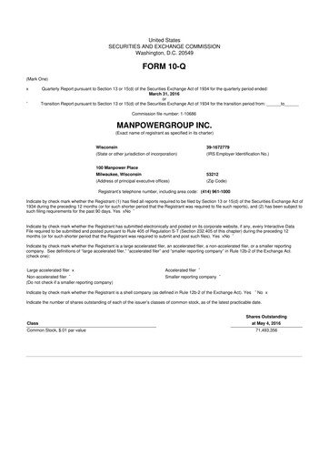 Thumbnail ManpowerGroup 10-Q Quarterly Report FY2016 