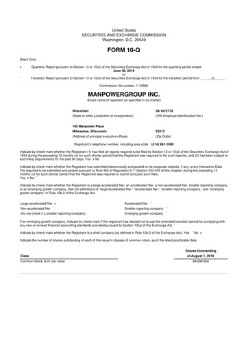 Thumbnail ManpowerGroup 10-Q Quarterly Report FY2018 