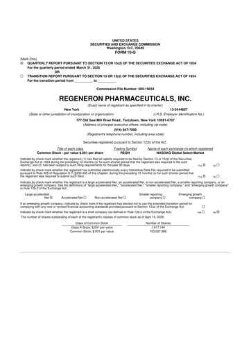 Thumbnail Regeneron Pharmaceuticals 10-Q Quarterly Report FY 