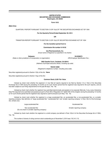 Vorschaubild Ionis Pharmaceuticals
 10-Q Quartalsbericht 2014 