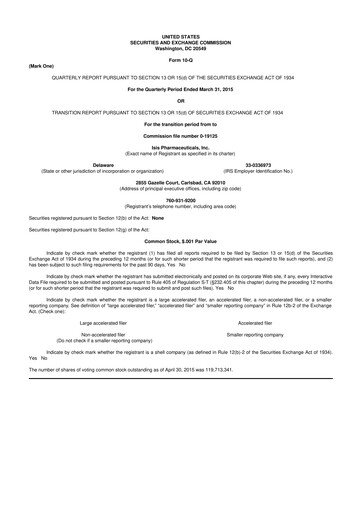 Vorschaubild Ionis Pharmaceuticals
 10-Q Quartalsbericht 2015 