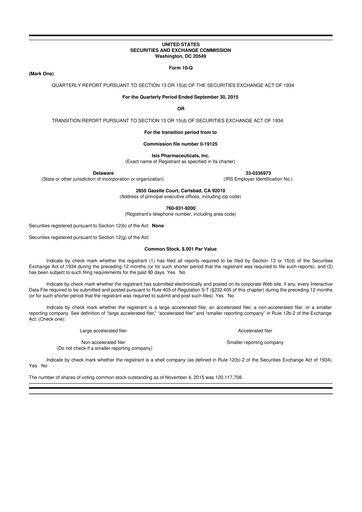 Vorschaubild Ionis Pharmaceuticals
 10-Q Quartalsbericht 2015 