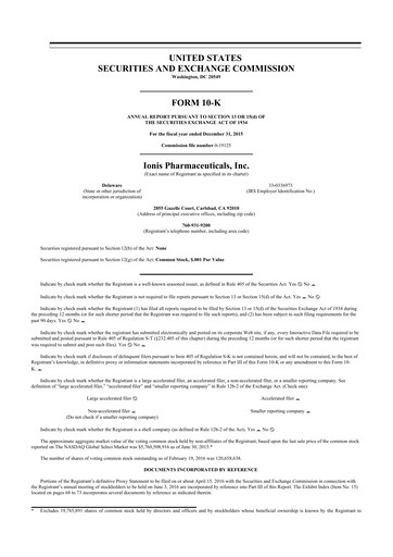 Thumbnail Ionis Pharmaceuticals
 10-K Annual Report 2015