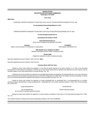 Vorschaubild Ionis Pharmaceuticals
 10-Q Quartalsbericht 2017 