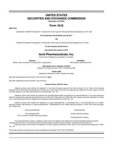 Vorschaubild Ionis Pharmaceuticals
 10-Q Quartalsbericht 2017 