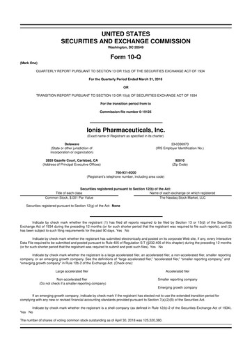 Vorschaubild Ionis Pharmaceuticals
 10-Q Quartalsbericht 2018 