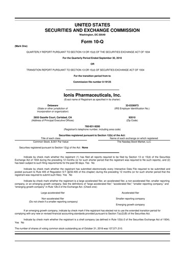 Vorschaubild Ionis Pharmaceuticals
 10-Q Quartalsbericht 2018 